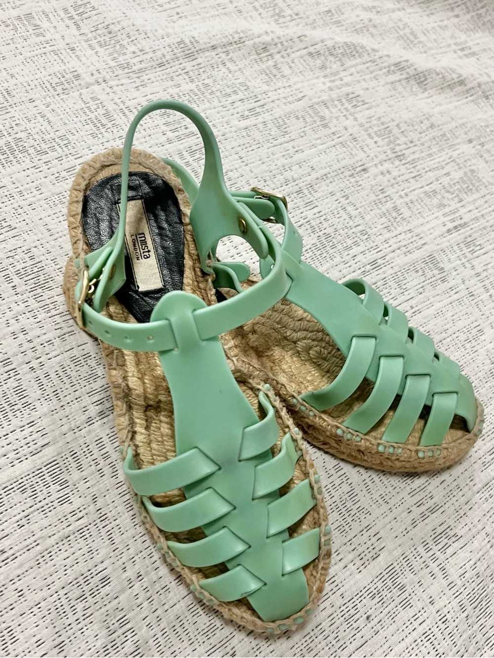 Miista Mint Green Woven Espadrille Sandals